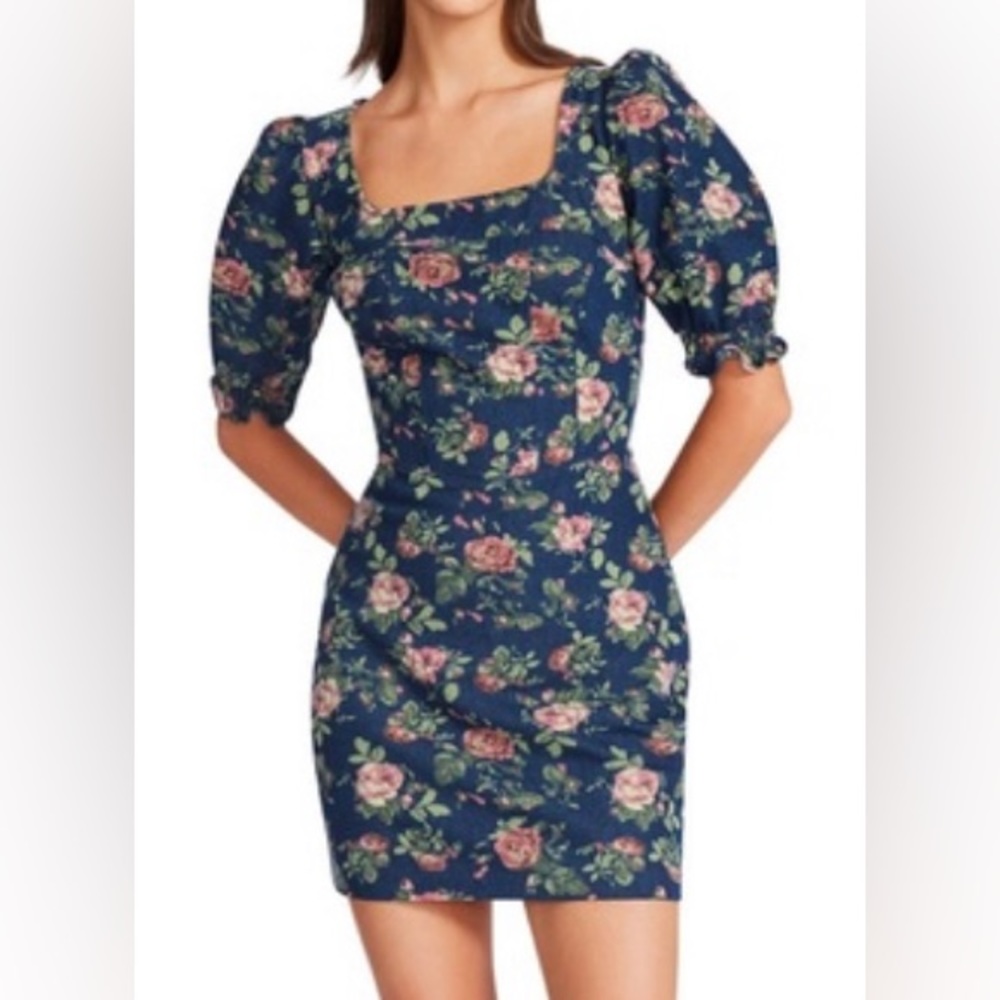 NWT BETSEY JOHNSON SQUARE NECK PUFF SLEEVE BACK ZIP FLORAL SHEATH DRESS, SZ L